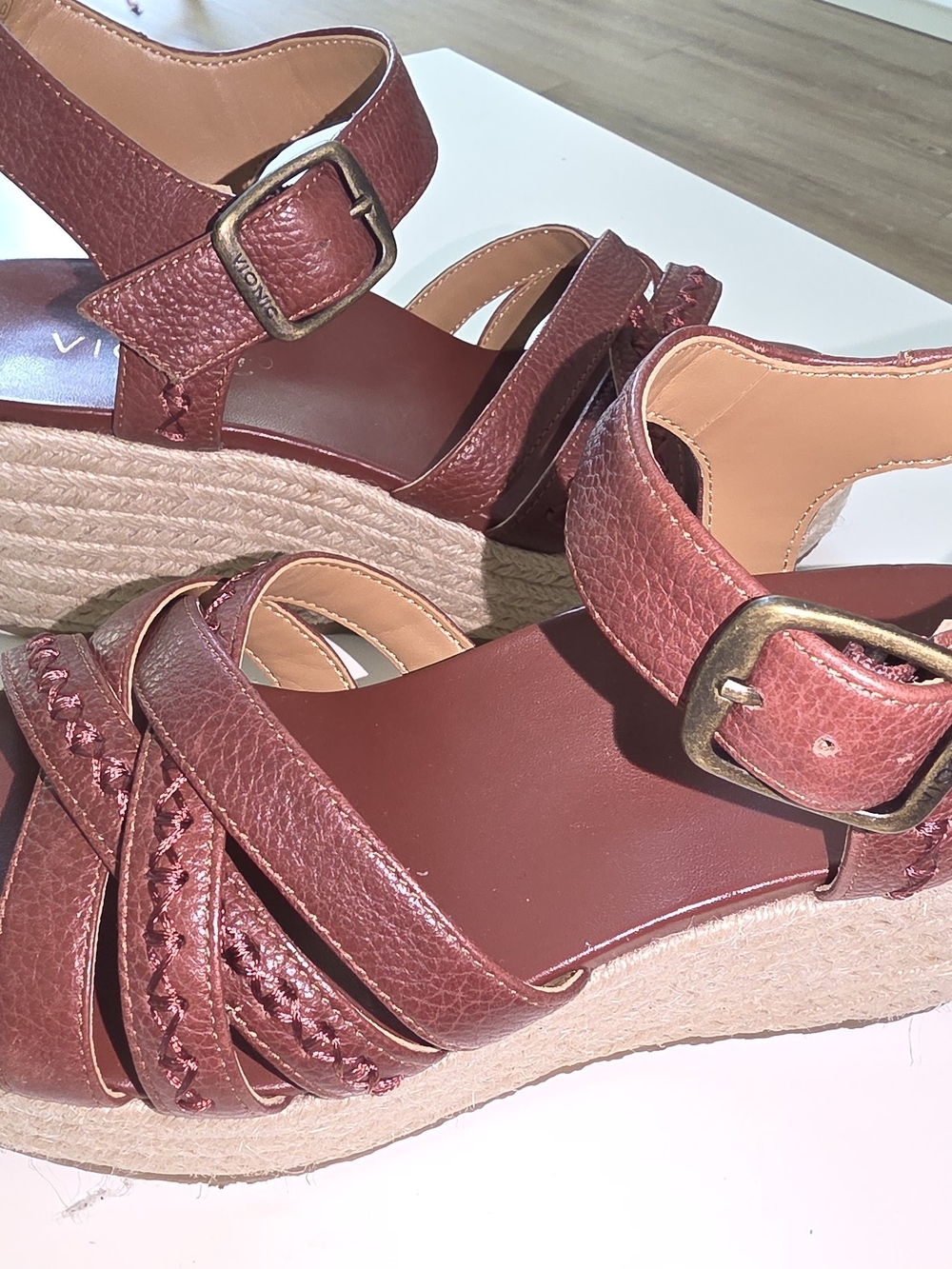 Vionic Burgundy/maroon l Braided-Strap Wedge Sandals - Picture 6 of 9